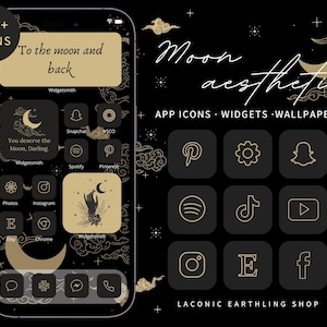 Moon Aesthetic iOS 18 and Android App Icons Pack | Lunar, Night Sky, Cosmic Icons, Astrology, Phone Covers & Widgets | LaconicEarthlingShop