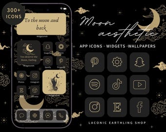 Moon App Icons – Celestial Dark Academia Aesthetic, Lunar Night Sky Theme for iOS & Android, Witchy, Astrology, Minimalist Icon Pack