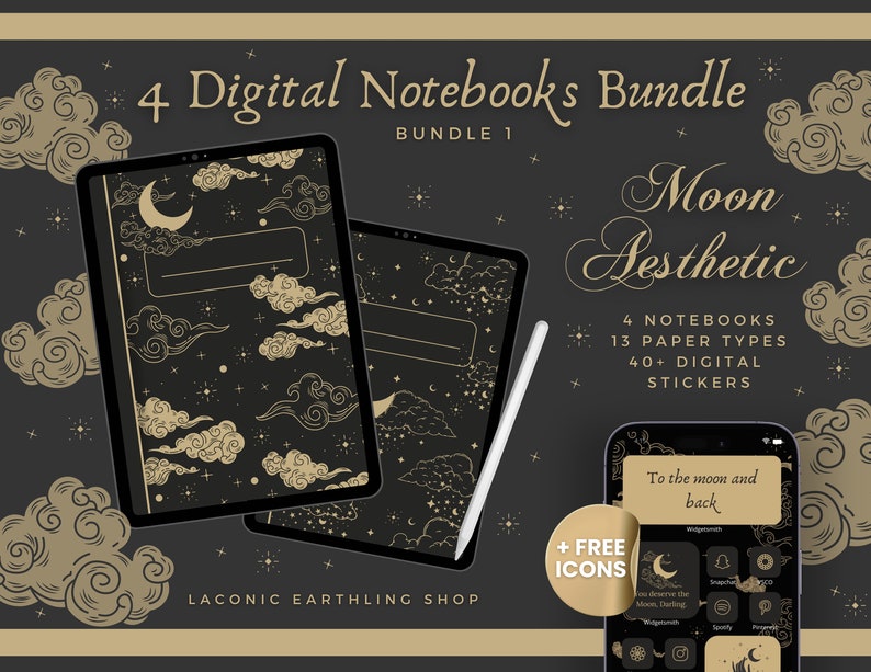 Moon Aesthetic Digital Notebook Bundle | Goodnotes, Notability (free ...