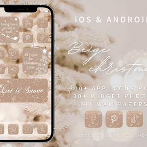 Beige Christmas Aesthetic App Icons for iOS, iPhone 17 & Android | Neutral Holiday Icon Pack, Cozy iPhone and iPad Home Screen Theme