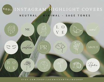 Más de 600 portadas destacadas de Instagram de Sage / Aspectos destacados de Instagram de historias neutrales / Paquete de aspectos destacados de IG de esteticista / Verde, Estética natural