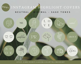 600+ Sage Instagram Highlight Covers | Neutral Story Instagram Highlights | Esthetician IG Highlights Pack | Green, Nature Aesthetic