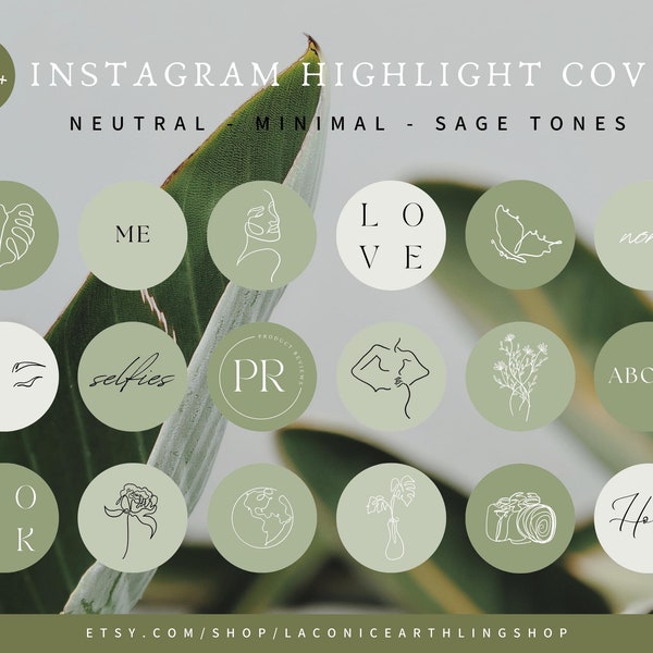 600+ Sage Instagram Highlight Covers | Neutral Story Instagram Highlights | Esthetician IG Highlights Pack | Green, Nature Aesthetic