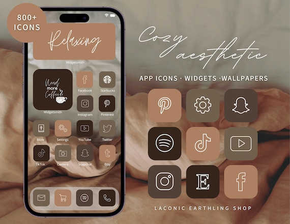 Cozy Aesthetic App Icons for iOS, iPhone 17 & Android | Warm Neutral Icon Pack, Minimal Home Screen iPhone and iPad Theme