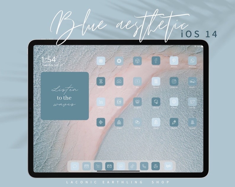 IPad iOS 14 Blue Aesthetic App Icons Pack Etsy