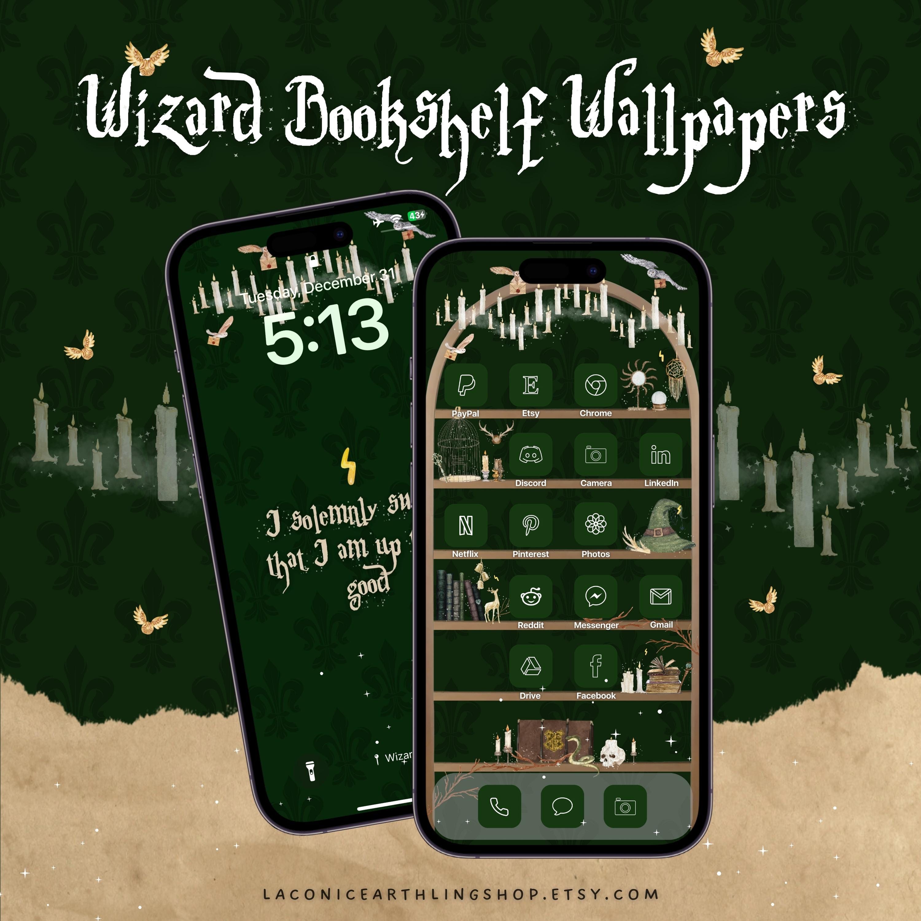 Wizard Bookshelf iPhone Wallpaper: Magical Home & Lock Screen (iOS 18)