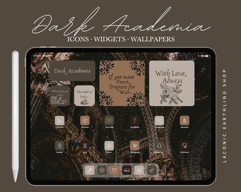 Dark Academia App Icons Set, Vintage iPad & Tablet Theme for iOS 27, Android, Gothic Home Screen, Dark Neutral Icon Pack, Digital Download