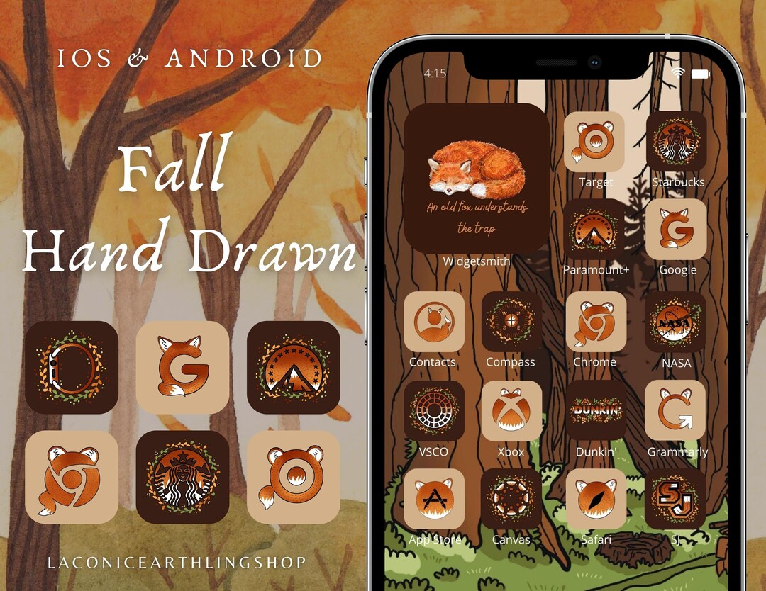 Ios & Android Fall Aesthetic Hand Drawn App Icons Pack | Autumn ...