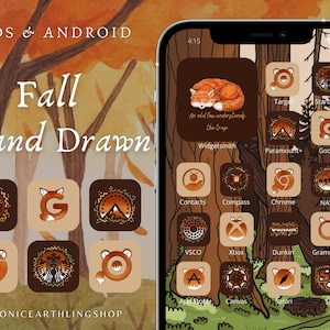 iOS & Android Fall Aesthetic Hand drawn App Icons Pack | autumn, october, september, cozy fall, autumn leaves, pumpkin spice, halloween