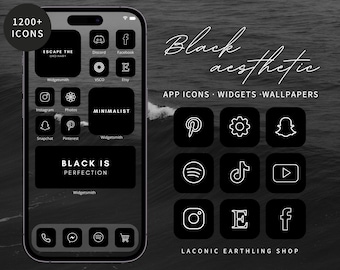 Black Aesthetic App Icons, Dark Minimalist Theme (iOS & Android)