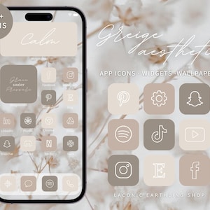 Greige Aesthetic iOS 18 and Android 900 App Icons Pack | Neutral, Elegant Greige Icons, Widgets, Phone Covers & More | LaconicEarthlingShop