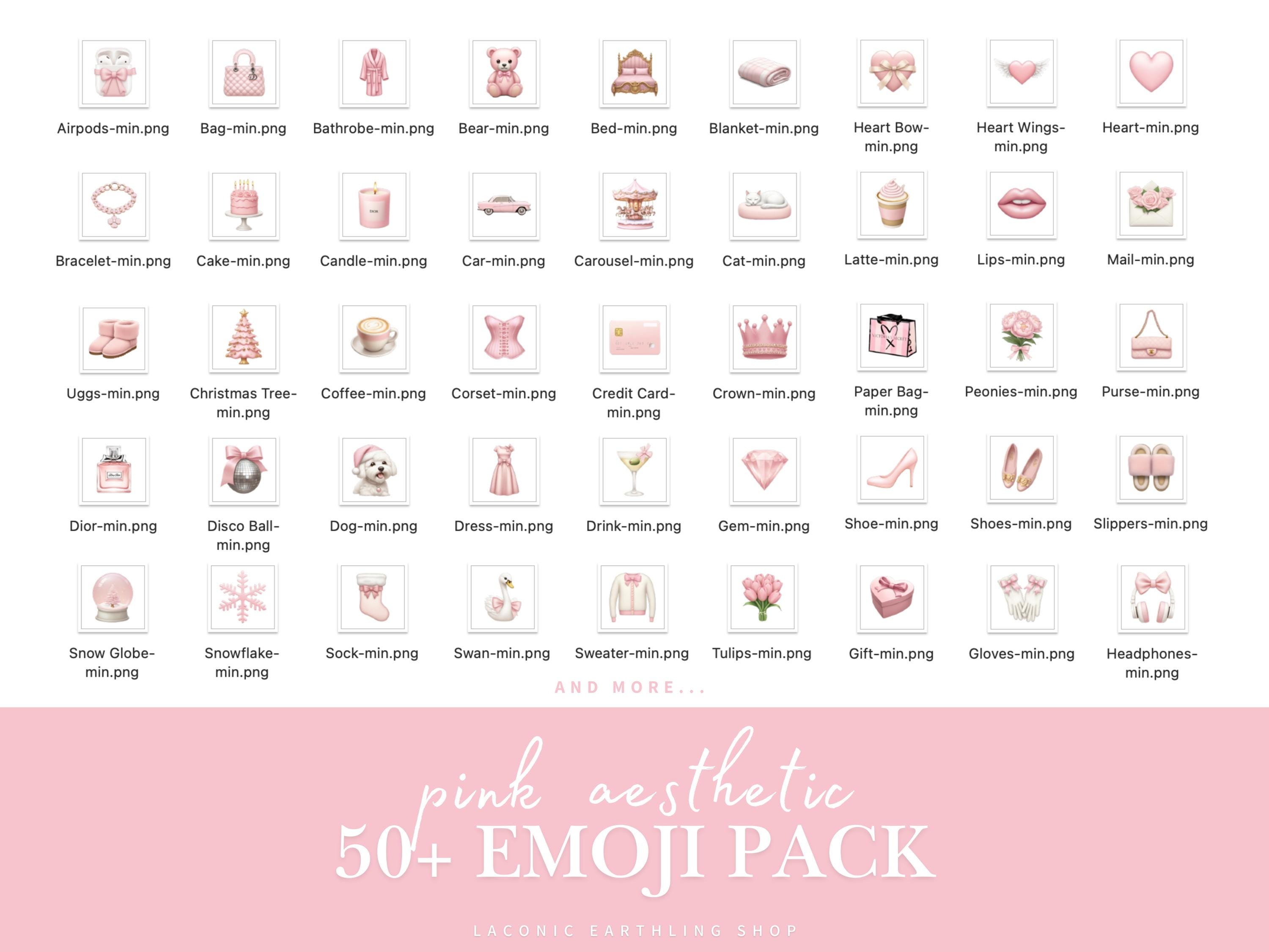 Paquete de stickers de emojis rosas para iOS 18: Emojis estéticos en rosa  suave para iPhone e iMessage: Pegatinas de manzana coqueta y rosa pastel,, image size:3000x2250