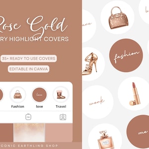 Rose Gold Instagram Highlight Covers: Elegant Social Media Branding (Canva Editable)