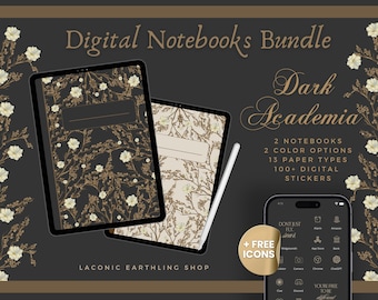 Dark Academia Digital Notebook Bundle: Stickers & App Icons