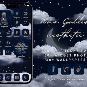 iOS 17 & Android Moon Goddess Aesthetic 300 App Icons Pack | LaconicEarthlingShop