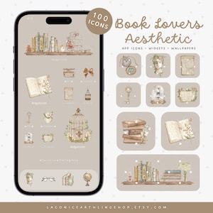 PIXELS Book Lovers Pacchetto icone app iOS 18 e Android / Bibliofilo, Libresco, Widget, Sfondi, Cover per telefono e regali