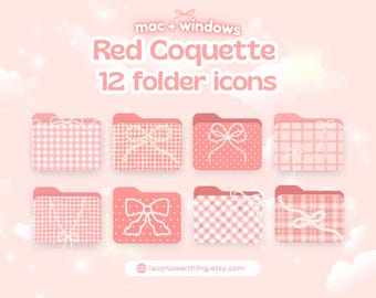 Red Coquette Desktop Icons Pack | Kawaii Coquette Wallpapers, Icons and Organizer | Aesthetic Folder Icons for Windows & Mac Bundle Set