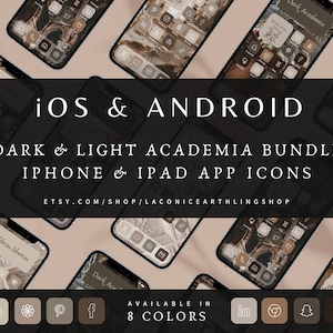 iOS 18 Dark & Light Academia 2000+ App Icons Bundle, iPhone and iPad App Icons