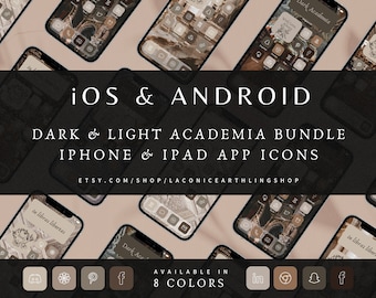 iOS 17 Dark & Light Academia 2000+ App Icons Bundle, iPhone and iPad App Icons