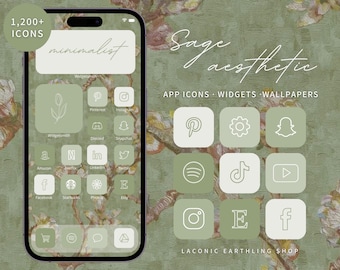 Sage Aesthetic iOS 18 and Android 1200+ App Icons Pack | Calm, Earthy Green Icons, Widgets, Phone Covers & More | LaconicEarthlingShop