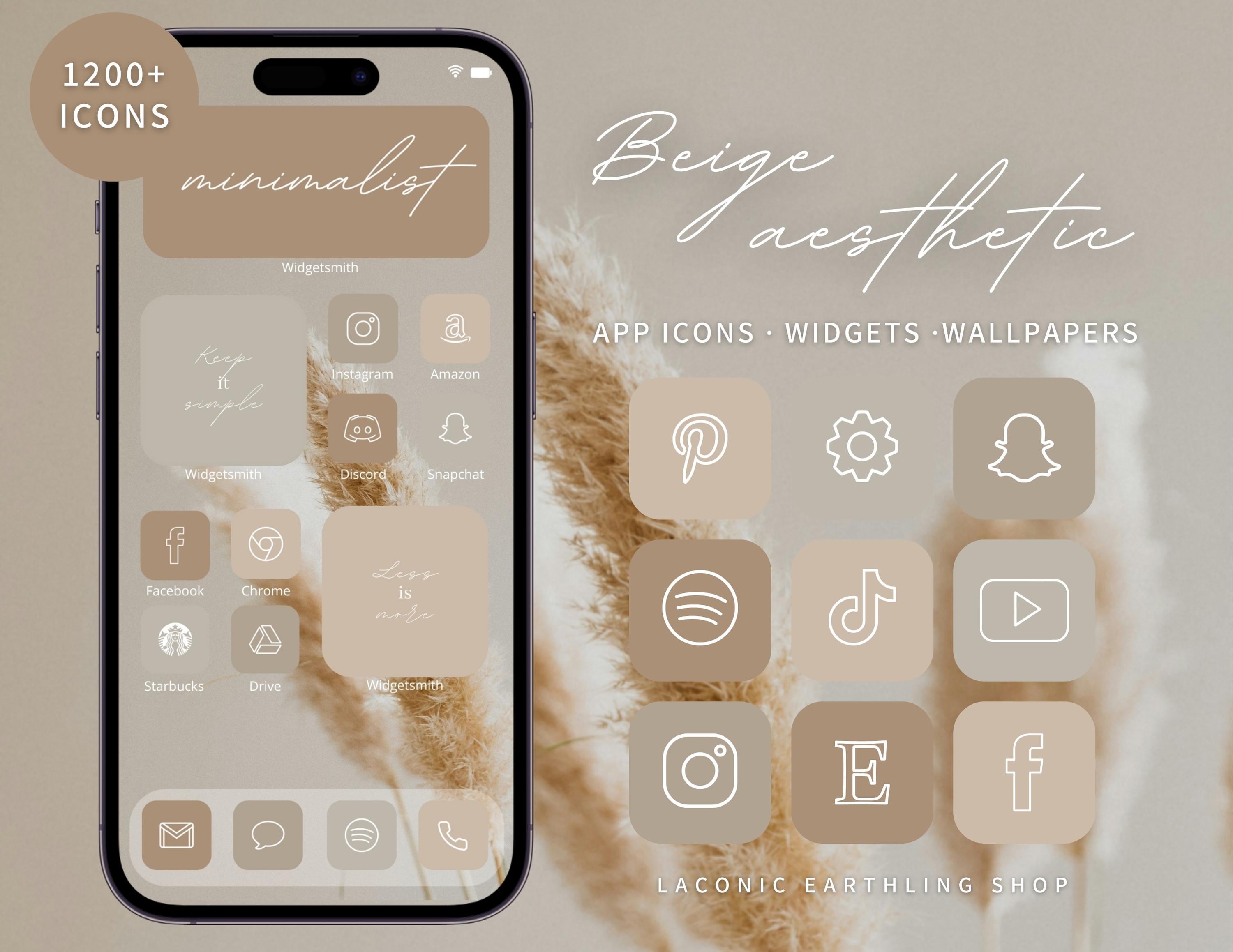 Beige Aesthetic iOS 18 and Android 1200+ App Icons Pack | Soft, Neutral Beige Icons, Widgets, Phone Covers & More | LaconicEarthlingShop