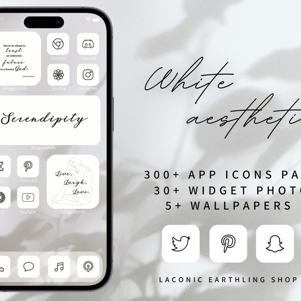 iOS 17 & Android White Aesthetic 300 App Icons Pack | LaconicEarthlingShop