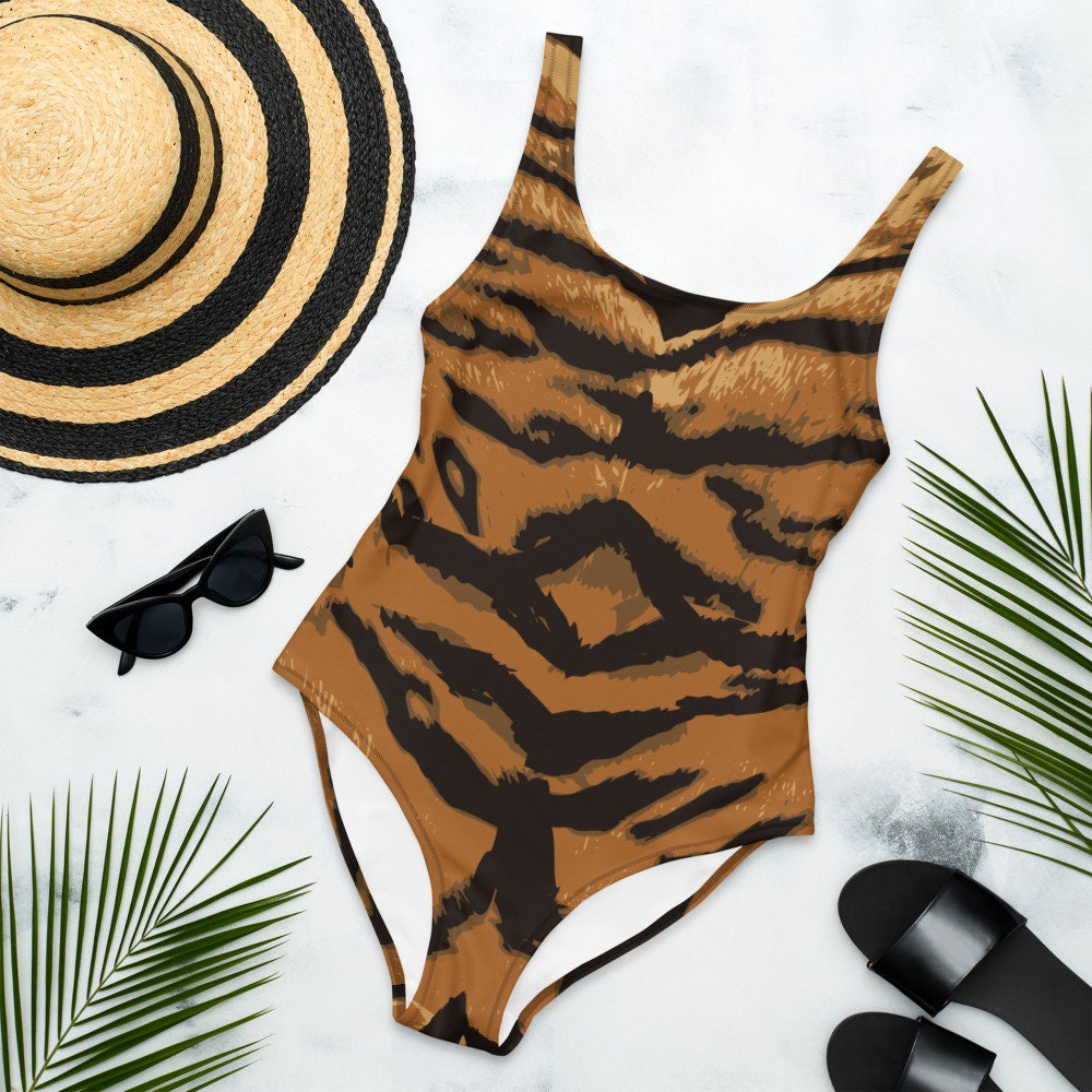 Tiger Print Swimsuit Animal Print Swimsuit One Piece Custom | Etsy