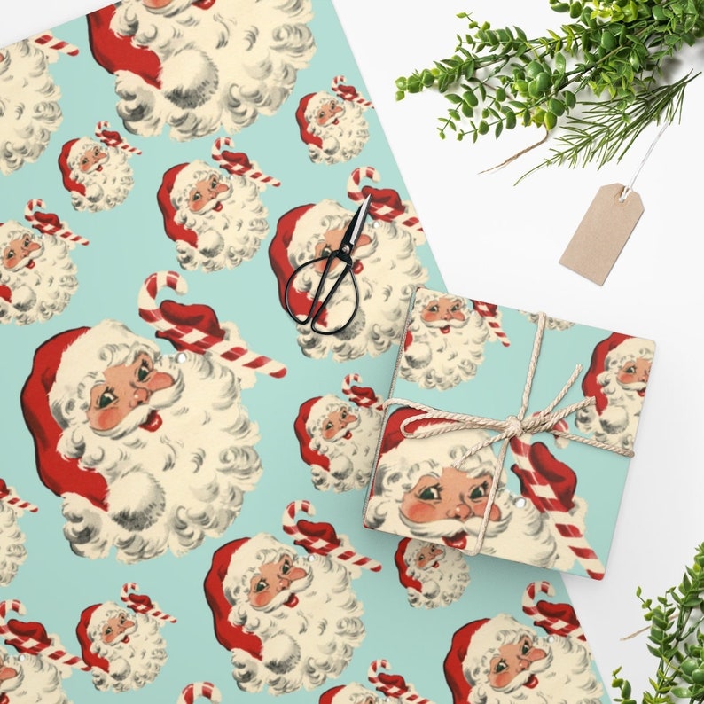 Retro Christmas Wrapping Paper Santa Wrapping Paper Wrapping Etsy