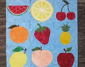 Pieces of Fruit, 12 6x6in blocks, Foundation Paper Pieced Quilt Block PDF Pattern, Instant Download