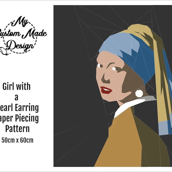 Meisje met de parel: Vermeer, Foundation Paper Pieced Quiltpatroon, Quiltblok, PDF-patroon, Instant Download