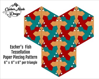 Escher's Fish Tessellation, Foundation Paper Pieced Quilt Pattern, Quilt block, PDF Pattern, Instant Download