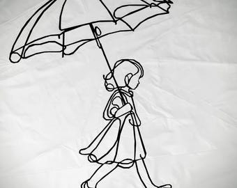 Walking in the Rain Line Art Foundation Paper Pieced Quilt Pattern, Quilt block, PDF Pattern, Instant Download