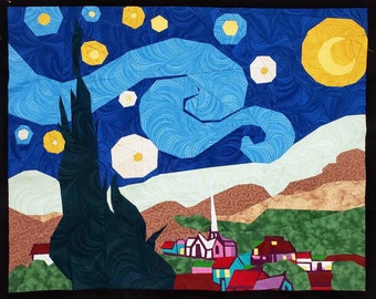 The Starry Night: Vincent Van, Foundation Paper Pieced Quilt Pattern, PDF Instant Download