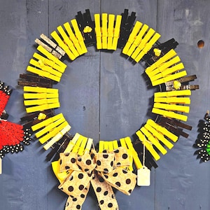 Yellow and Black Clothespin Wreath