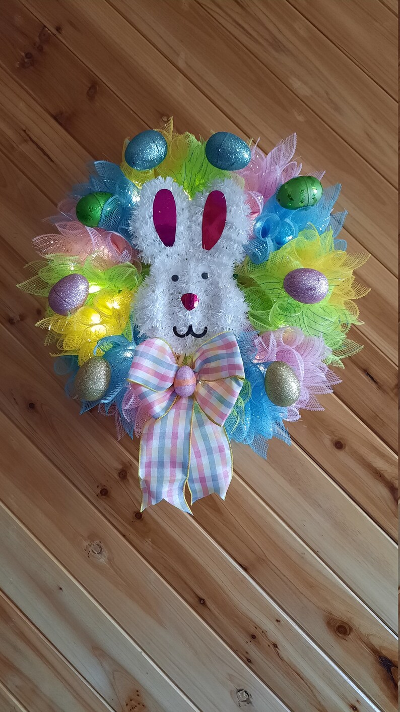 Led Lighted Easter Wreath With Bunny Etsy
