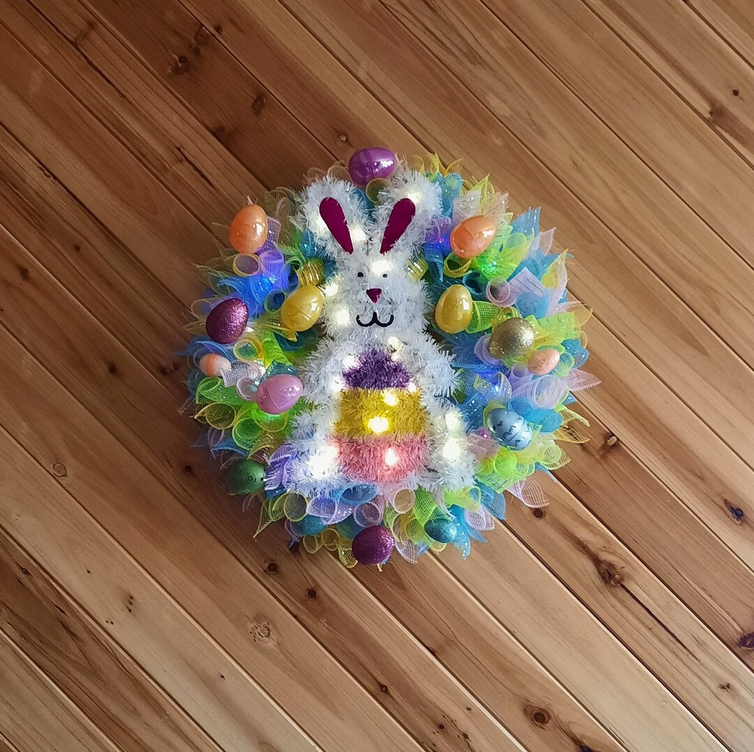 Led Lighted Easter Wreath With Easter Bunny Etsy