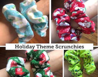 Holiday Theme Hair Scrunchies - Gifts for her, Christmas hair accessories, Christmas gifts for her, holiday scrunchies, hair accessory