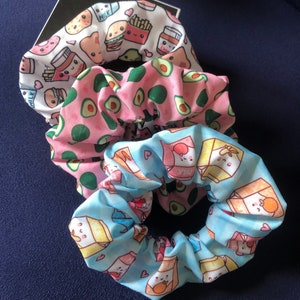 Conjunto de 3 elásticos de cabelo com tema de comida – presente para ela, presentes para filhas, presente para mãe, aniversários, acessórios de cabelo