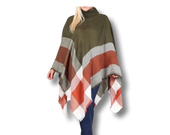 Woman sweater weather poncho turtleneck