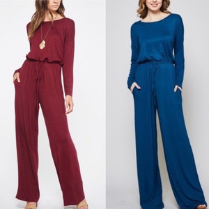Women wide leg drawstring jumpsuit casual relaxed fit romper