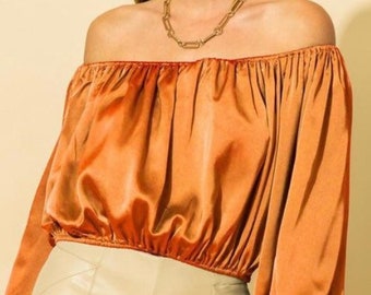 Satin off shoulder crop blouse