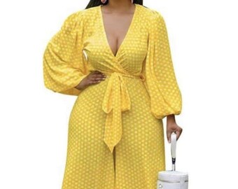 Women casual jumpsuit yellow long sleeve