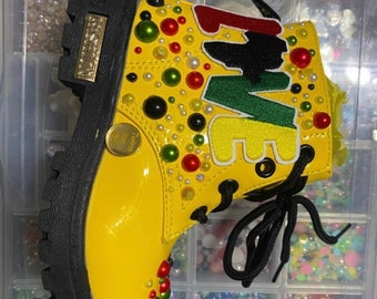 Custom size 7 toddler one of a kind bedazzle yellow boots