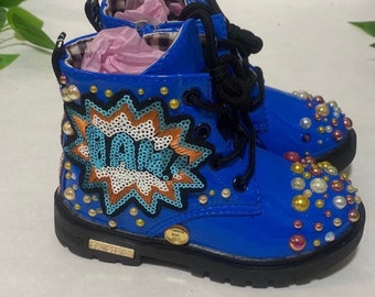 Custom size 10 bedazzled girls blue BAM boots