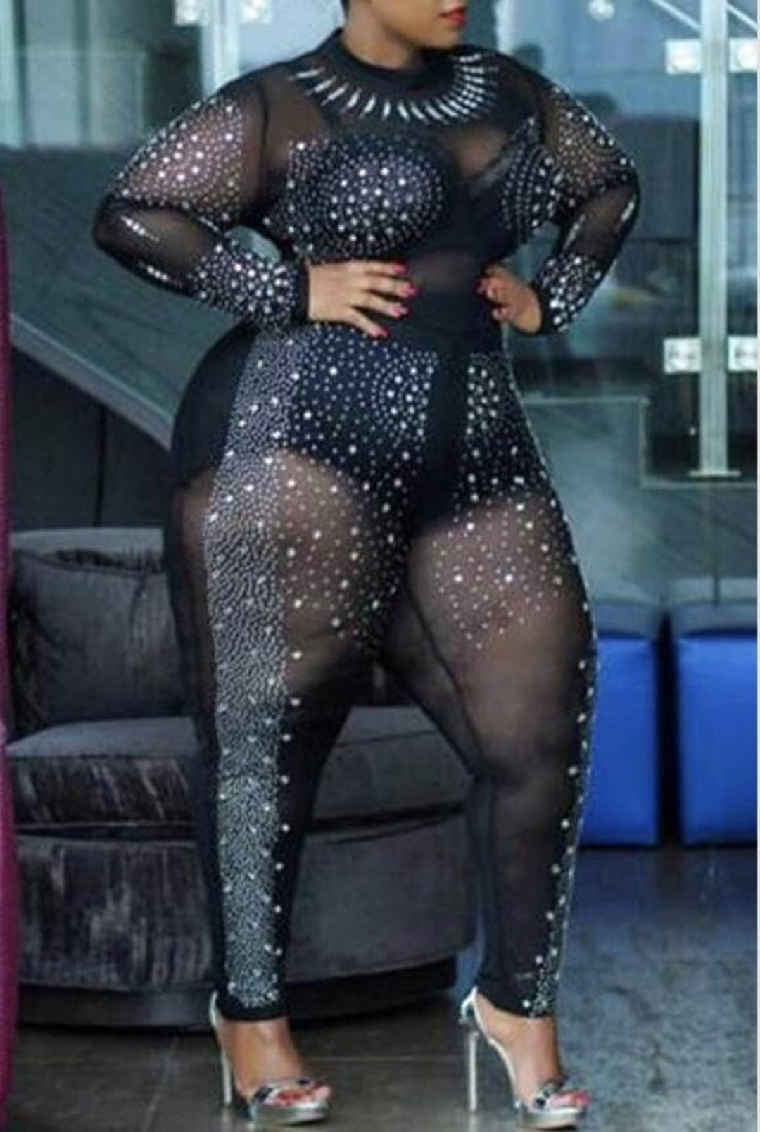 Fishnet jumpsuit 2025 plus size