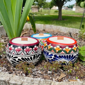 Soy Candle Made In Artisanal Talavera Jar From Mexico, Handmade Hand-poured Soy Wax Candle, 10oz Soy Wax Candle, Soy Wood Wick Candle