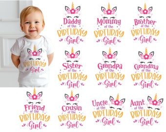 Geburtstagsmädchen-Familien-Svg, Einhorn-Kopf-Familien-Svg, Geburtstags-Party-Shirts, passendes Geburtstags-Shirt-Svg, Einhorn-Familien-Geburtstags-Svg-Bundle