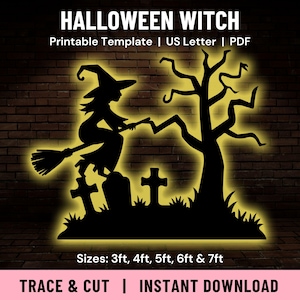 Flying Witch Template, Halloween Scene Lawn Decor, Outdoor Silhouette Template, Backyard Decor Template Trace & Cut, Instant Download