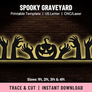 Graveyard Scene Template, Halloween Scene Lawn Decor, Outdoor Silhouette Template, Trace & Cut Halloween Stencils, PDF, Instant Download