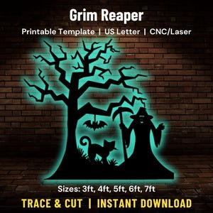 Grim Reaper Halloween Template life size, Printable trace and Cut Silhouette Decor Templates, Outdoor Halloween Stencils Yard Decor